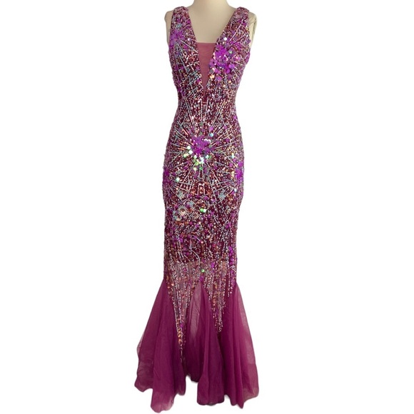 Dress the Population Selena Semisheer Panel Gown sequin - NWOT - Picture 1 of 14